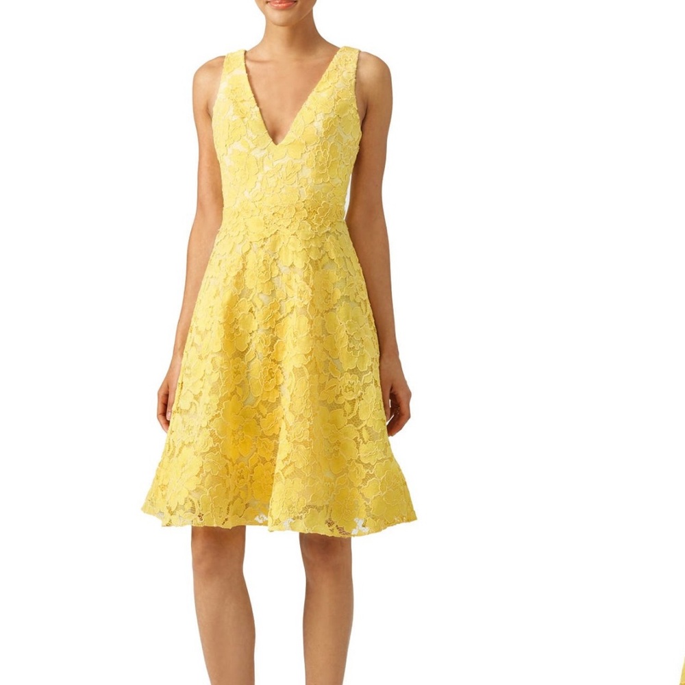 Monique Lhuillier Yellow Lace Sleeveless Dress